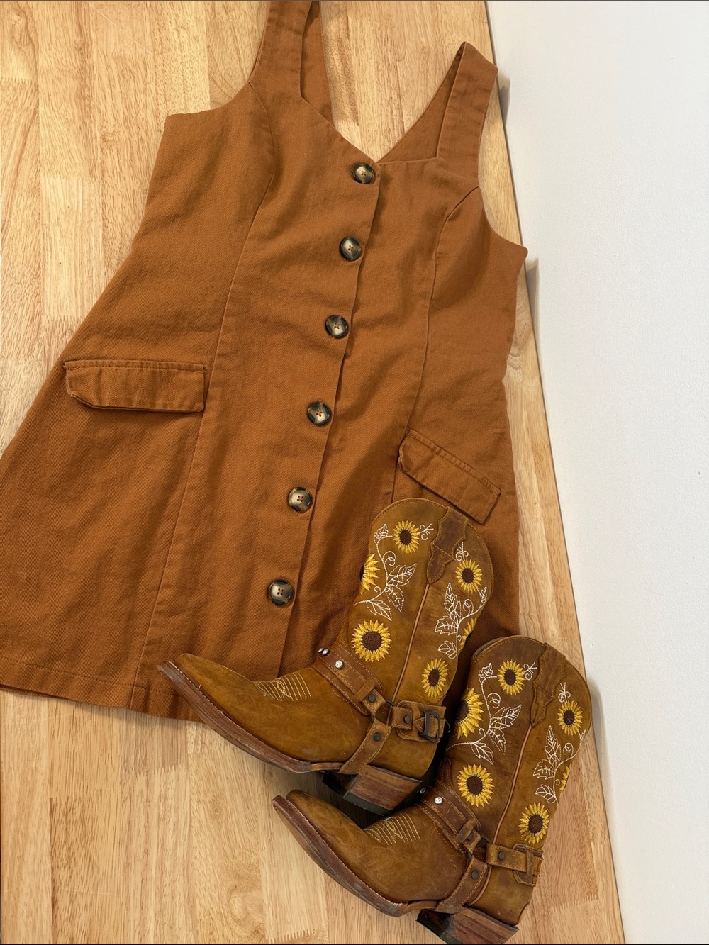asos // Denim rust color button front dress